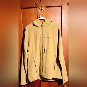 MENS (L) PATAGONIA SIMPLE GUIDE JACKET WITH HOOD LIGHT BROWN